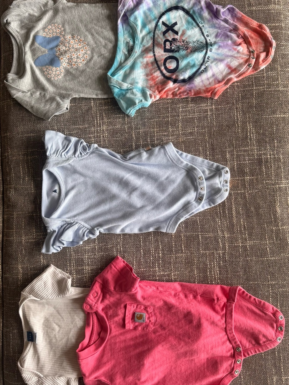 Baby Girl Onesie Bundle - Multicolor (Gray, Tie-Dye, Light Blue, Pink, Cream)